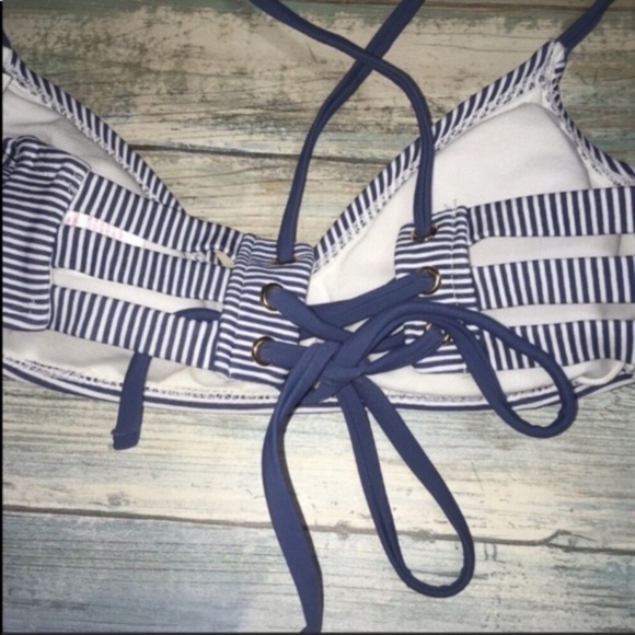 Xhilaration Pink Blue Striped Bikini Top - Picture 5 of 7